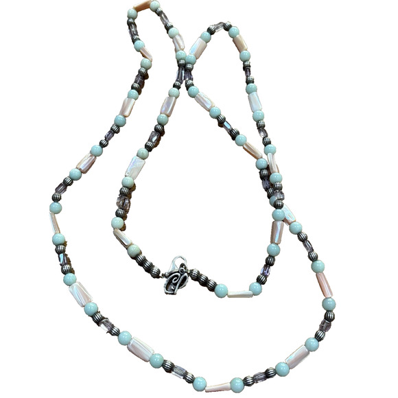 Vintage Carolyn Pollack Beaded Necklace Single Strand Pastel Stones Silver Beads - Picture 1 of 7